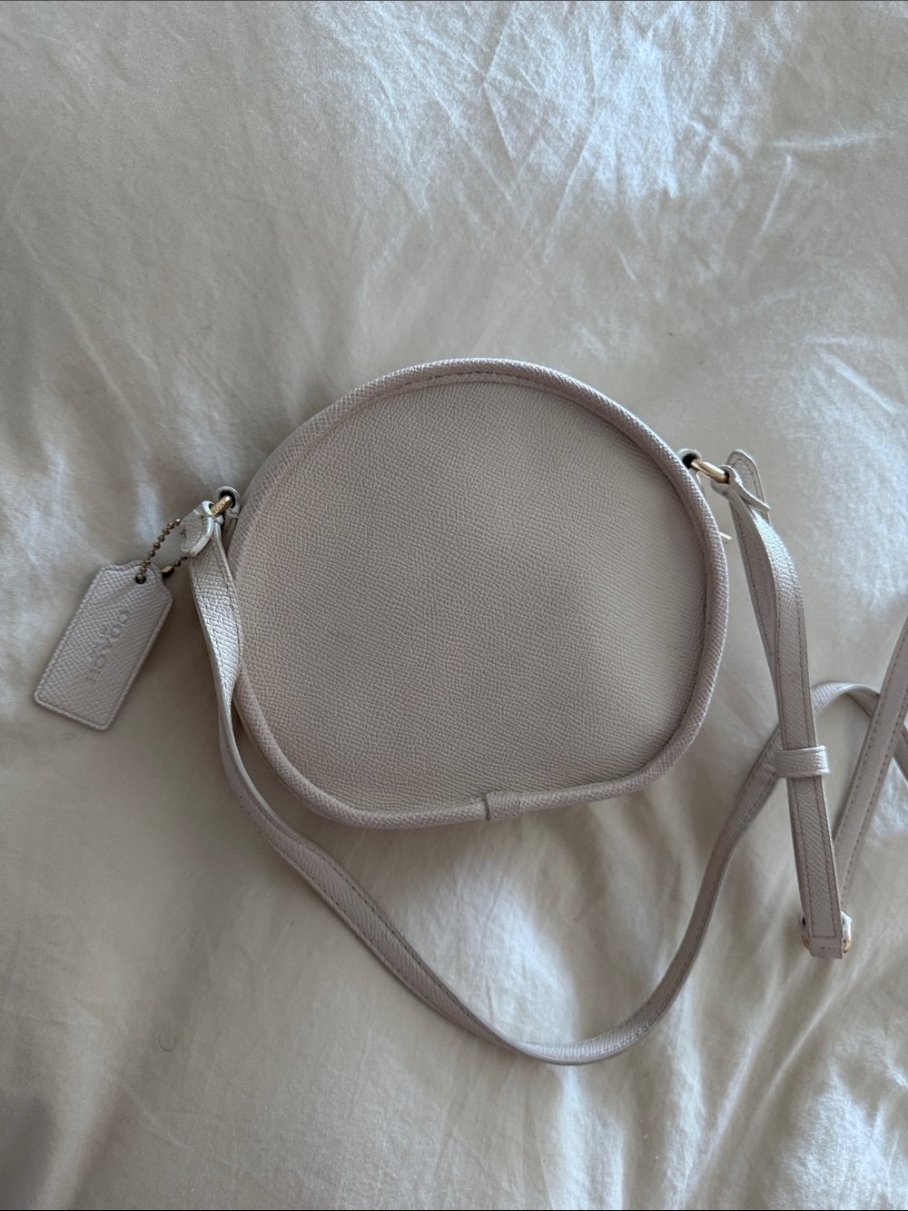 Coach Pebbled Leather Round Crossbody Bag in Light Beige - Picture 5 of 6